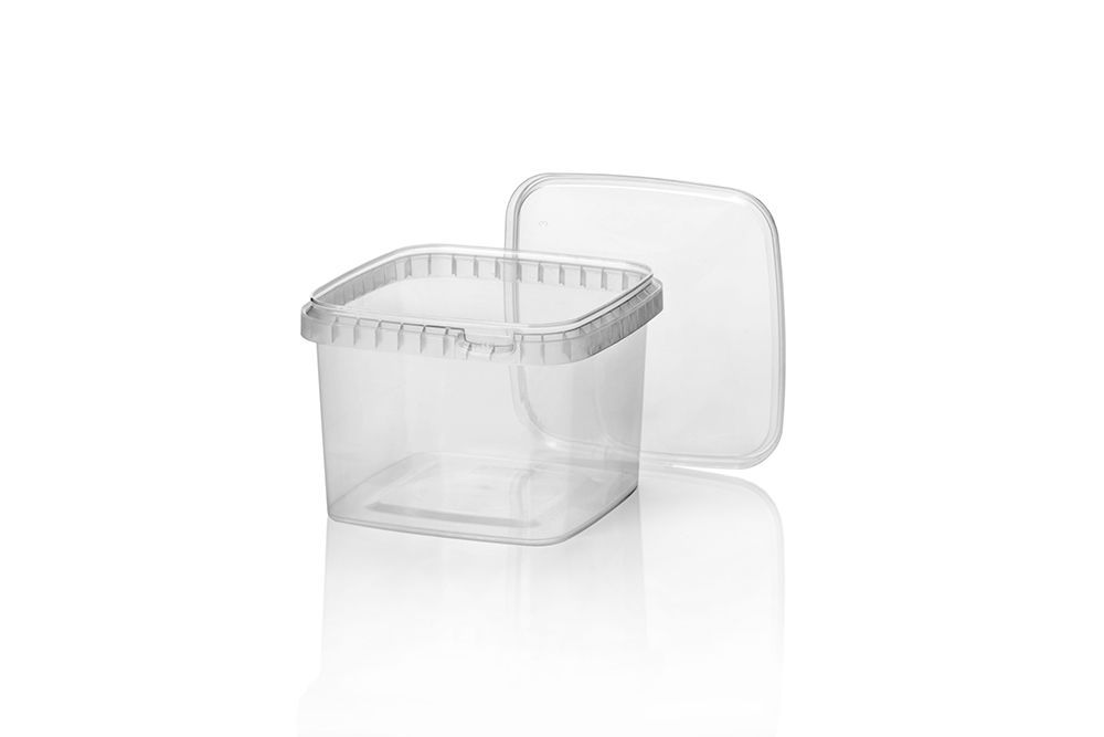 PP cups 960ml transparant + deksel TE 128x128mm, 180 stuks