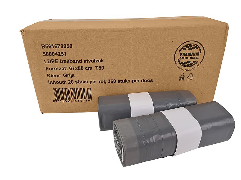 Afvalzak LDPE T50 grijs (67x80 cm, 360 stuks)