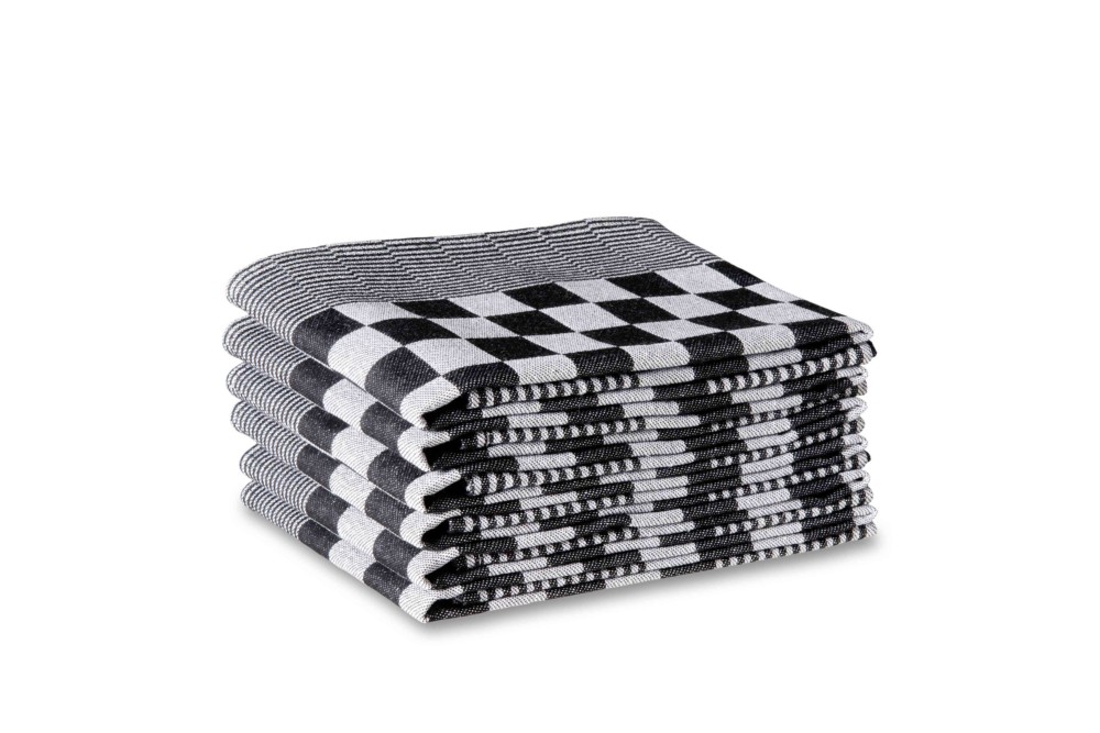DUPLEX Theedoek 65x65cm Fine Chess Zwart, 6 stuks