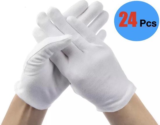 Katoenen handschoenen wit | 12 paar - M