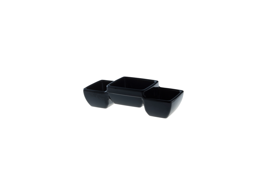 Schaal 3-vaks Melamine 14 x 6 cm Zwart (12 stuks)