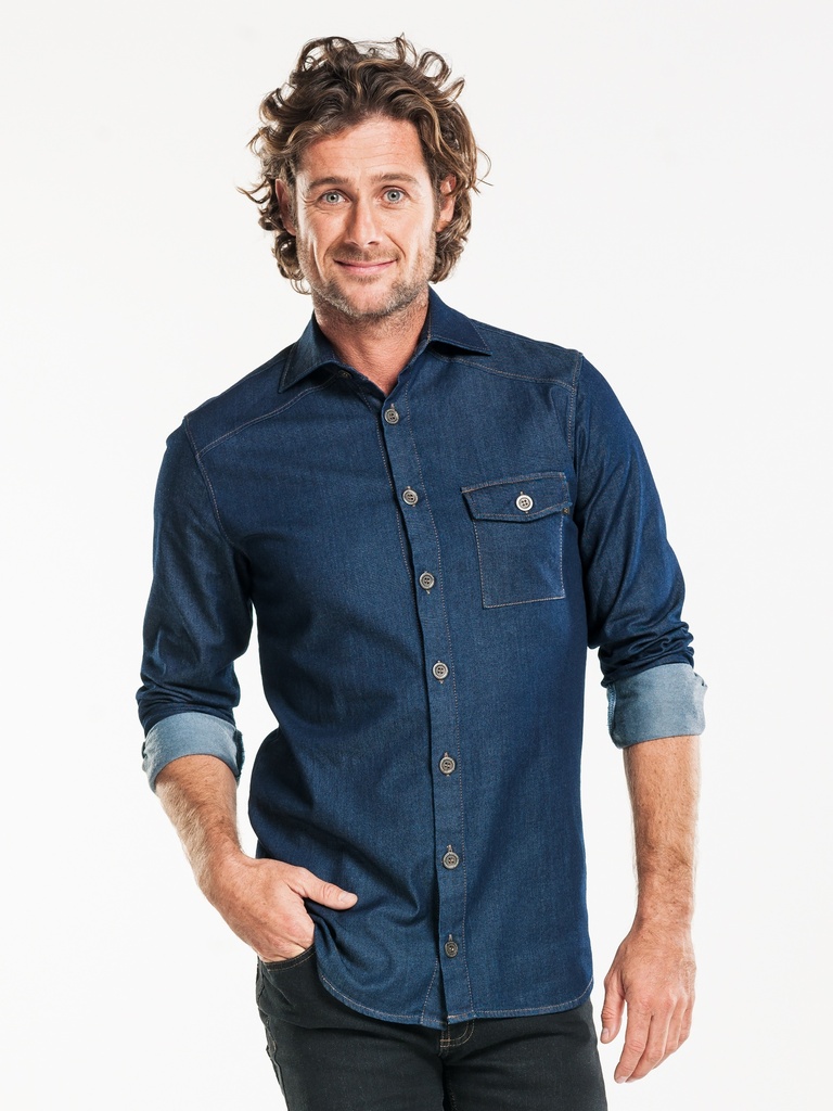 Chaud Devant - Herenoverhemd blauw denim stretch