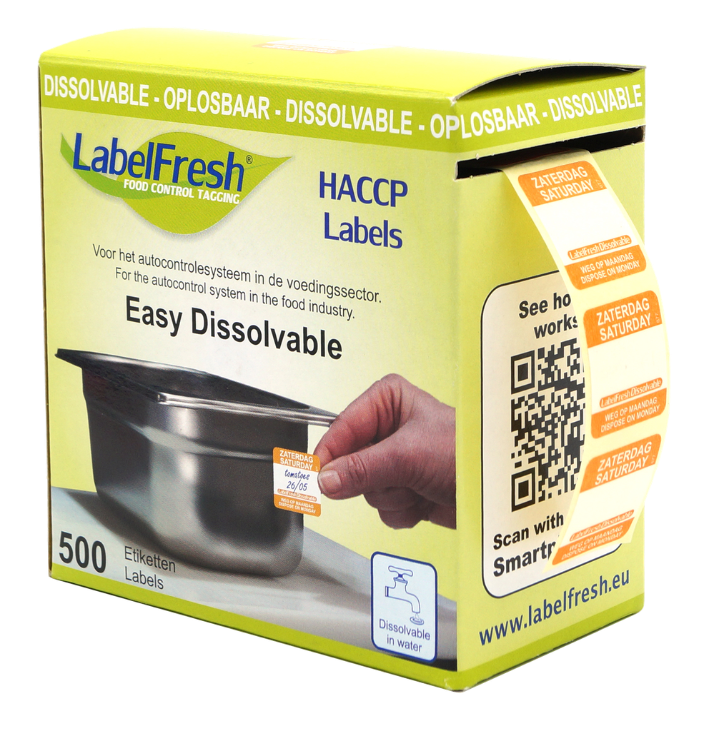 LabelFresh - Easy oplosbaar etiket Zaterdag met weg-op (22 x 22 mm, 500 stuks)