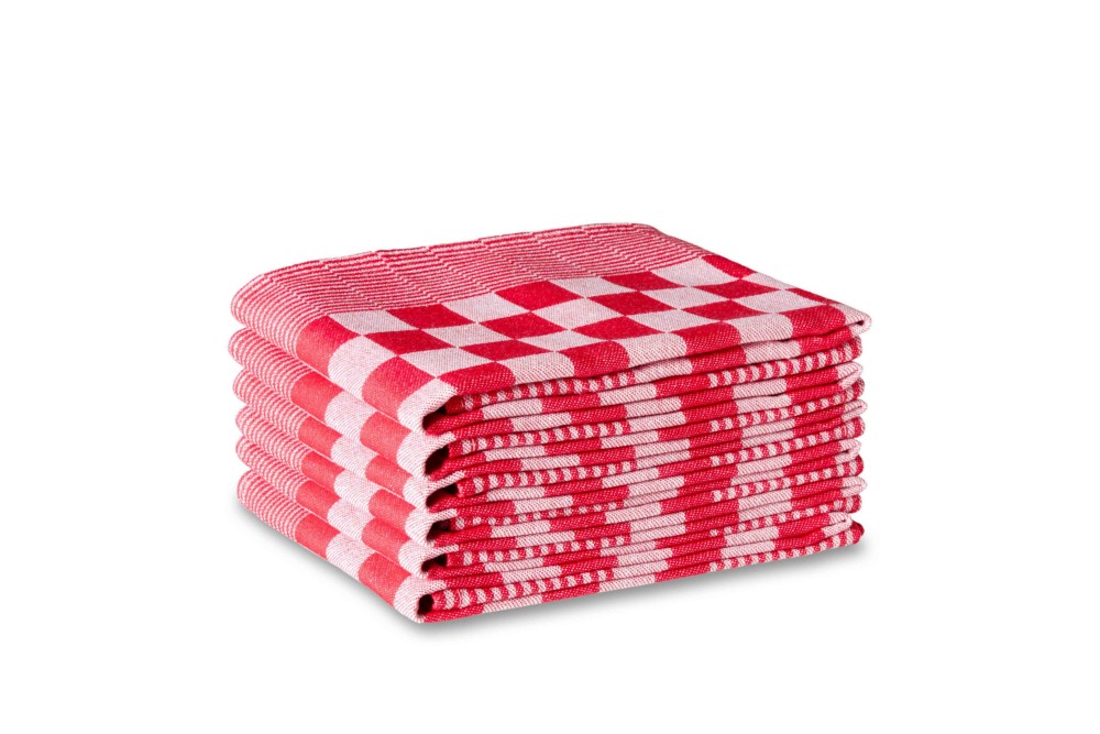Duplex theedoek 65x65 Fine Chess rood, 6 stuks