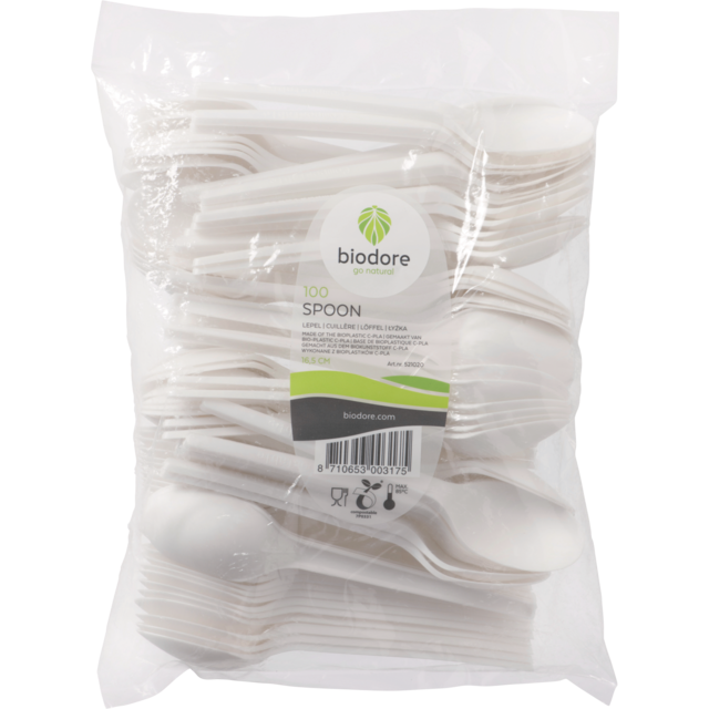 Biodore® Lepel, C-PLA, 16,5cm, wit,100 stuks