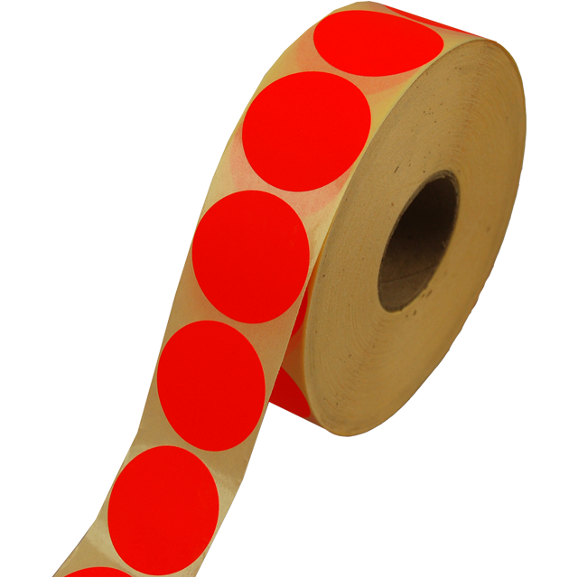 Etiket, Reclame-etiket, Papier, ∅35mm, fluor/Rood. 2000 stuks