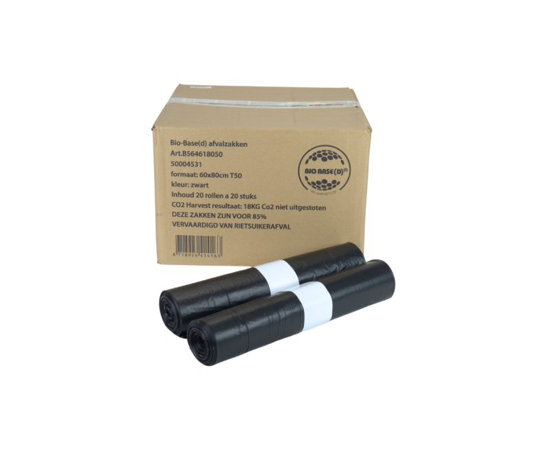 Afvalzak bio-based T50 zwart (60x80 cm, 400 stuks)