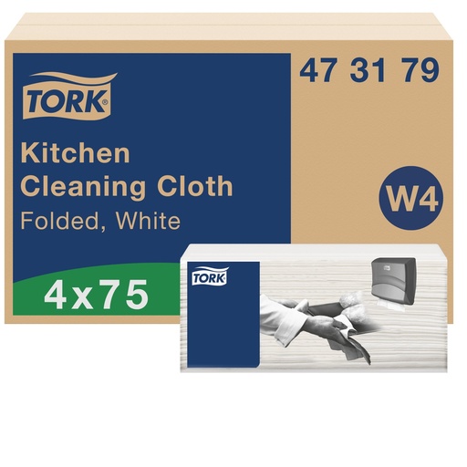 [DTH38834] Tork Kitchen Cleaning Gevouwen Reinigingsdoek 1-Laags Wit, 4x75 stuks