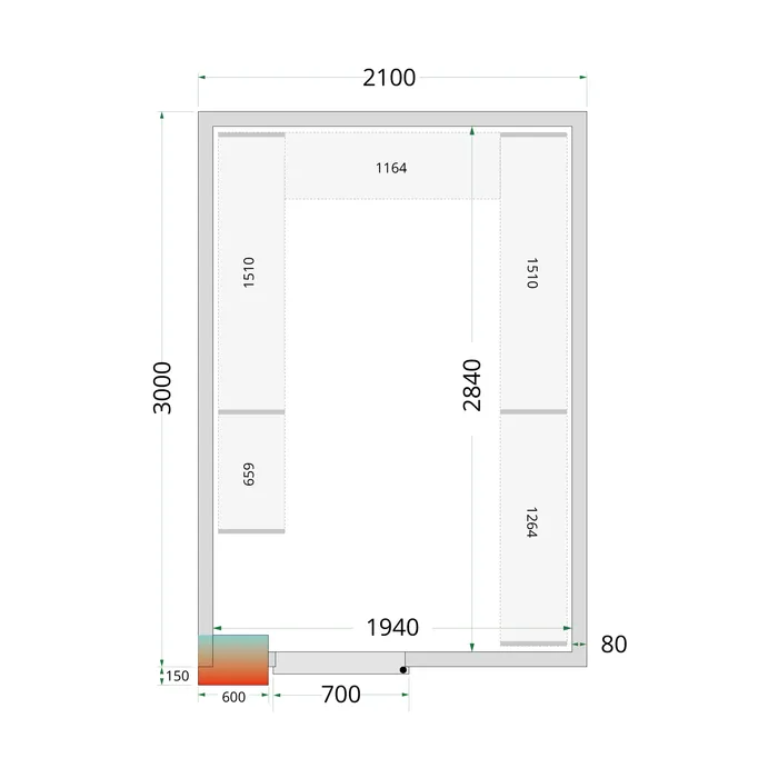 [DTH50785] Tefcold - Koelruimtepanelen 80 mm CR 210x300x220