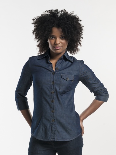 Chaud Devant - Damesblouse blauw denim stretch 3/4 mouw