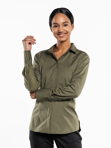 Chaud Devant - Damesblouse FX mosgroen stretch
