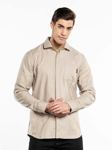 Chaud Devant - Herenoverhemd FX zand gemeleerd stretch