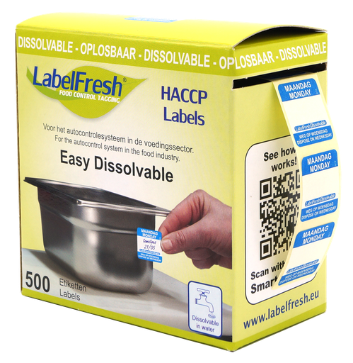 LabelFresh - Easy oplosbaar etiket Maandag met weg-op (22 x 22 mm, 500 stuks)