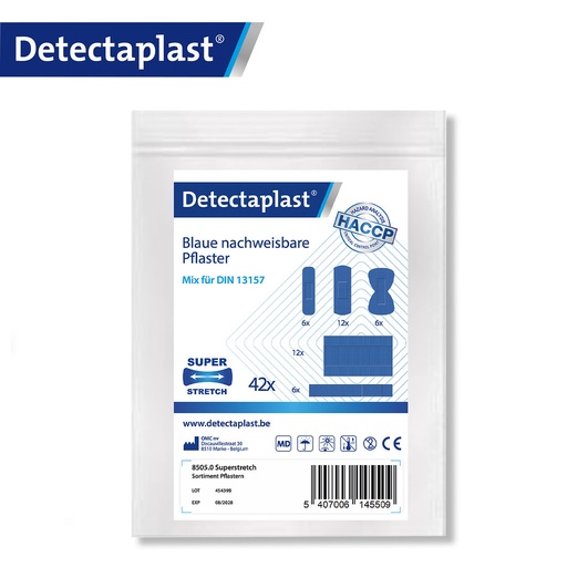 Detectaplast - Detecteerbaar pleisterassortiment Super Stretch textiel blauw DIN 13157 (42 stuks)