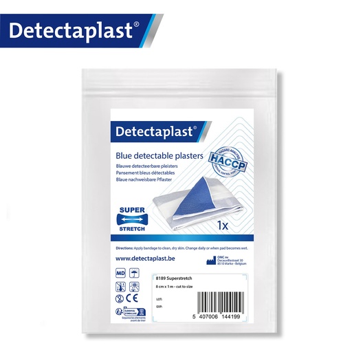 Detectaplast - Detecteerbare pleisterrol Super Stretch textiel blauw (8 cm x 1 m)
