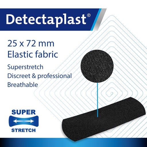 Detectaplast - Pleister Heavy Duty Super Stretch textiel zwart (2,5x7,2 cm, 100 stuks)