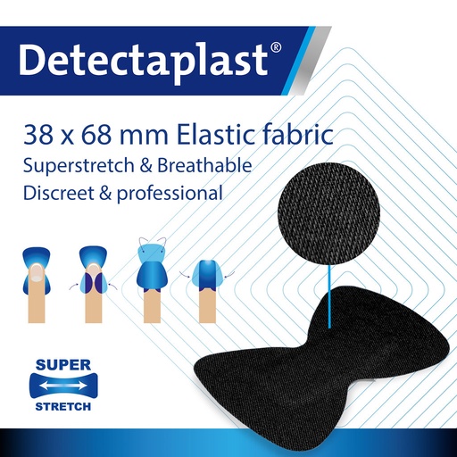[DTH110913] Detectaplast - Vingertoppleister Heavy Duty Super Stretch textiel zwart (6,8x3,8 cm, 50 stuks)