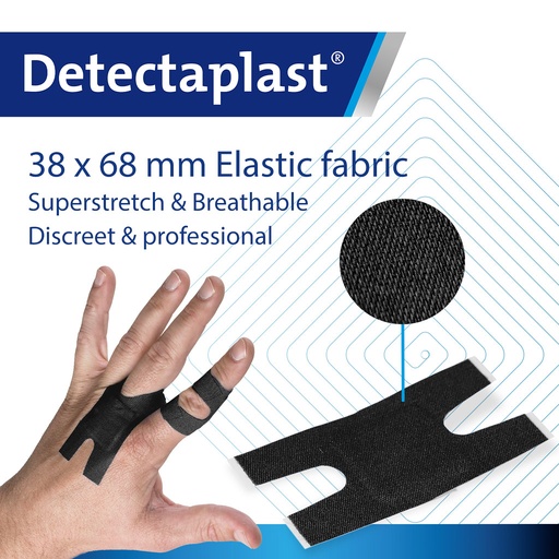 [DTH110914] Detectaplast - Knokkelpleister Heavy Duty Super Stretch textiel zwart (6,8x3,8 cm, 50 stuks)