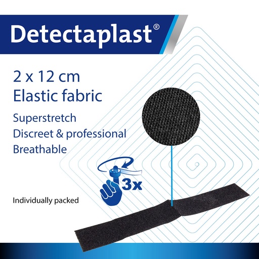 Detectaplast - Vingerpleister Heavy Duty Super Stretch textiel zwart (12x2 cm, 100 stuks)