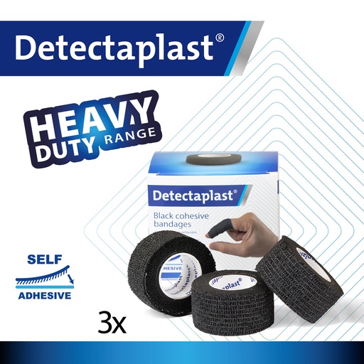 Detectaplast - Cohesief verband Smartplaster non-woven zwart (2,5 cm x 4,5 m, 3 stuks)