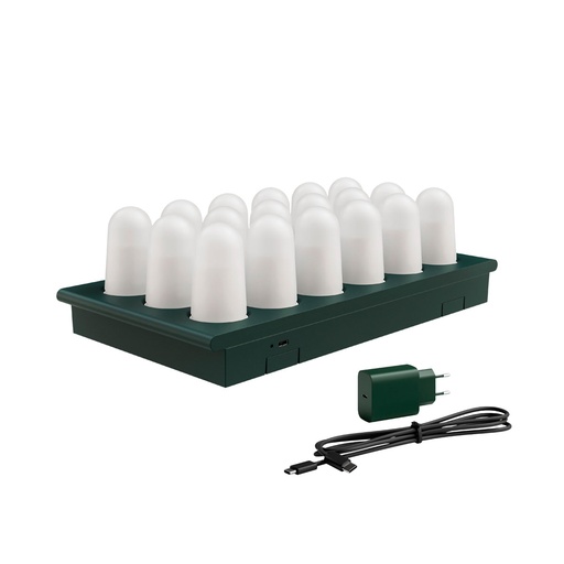 Duni - LED-kaars oplaadbaar DuniGlow set met laadstation (32,3 x 17,2 cm, 18 stuks)