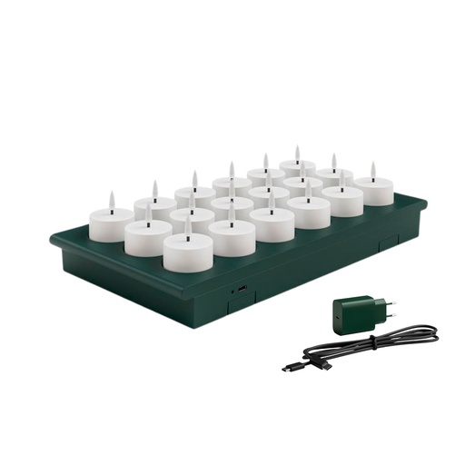 [DTH117603] Duni - LED-kaars oplaadbaar DuniShine set met laadstation (32,3 x 17,2 cm, 18 stuks)