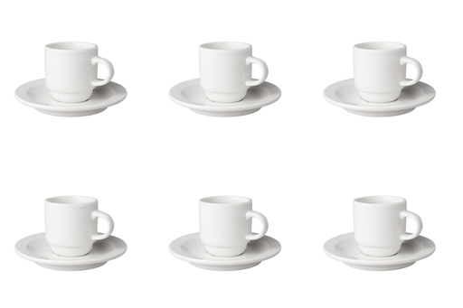 [DTH01090] Mammoet - Kop en schotel smal Budgetline porselein wit (13,5 cm, 14 cl, 6 stuks)
