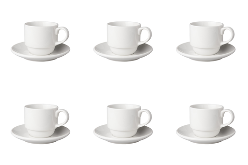 [DTH01092] Mammoet - Kop en schotel breed Budgetline porselein wit (13,5 cm, 20 cl, 6 stuks)