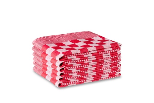 [DTH04956] Duplex theedoek 65x65 Fine Chess rood, 6 stuks